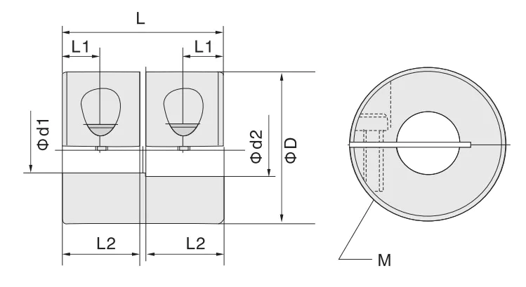 GBC7C Clamp Type Rigid Coupling dimension diagram L L1 L2 D d1 d2 M parameters