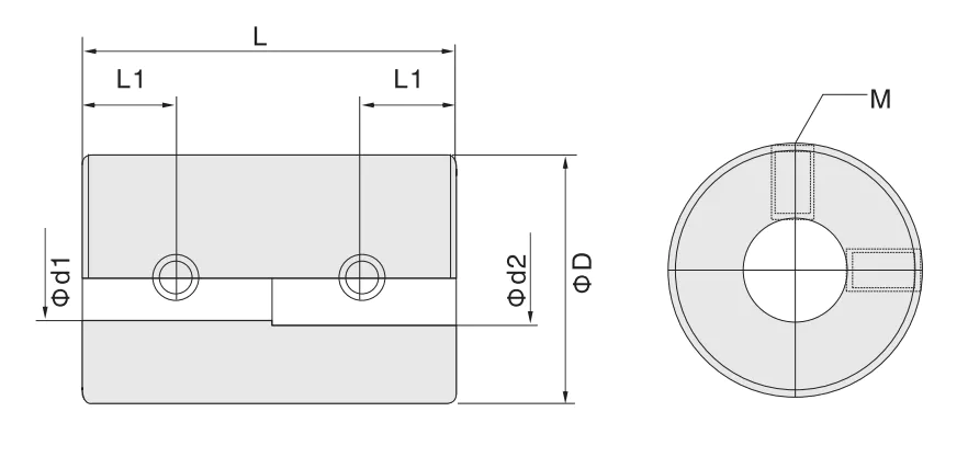 GBC7 Series Setscrew Rigid Coupling dimension drawing L L1 D d1 d2 M parameters