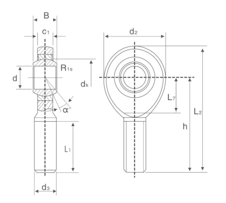 GAR C ET rod end bearing specification drawing