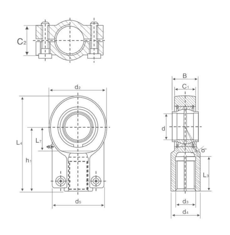 GIHN KLO rod end bearing specification drawing