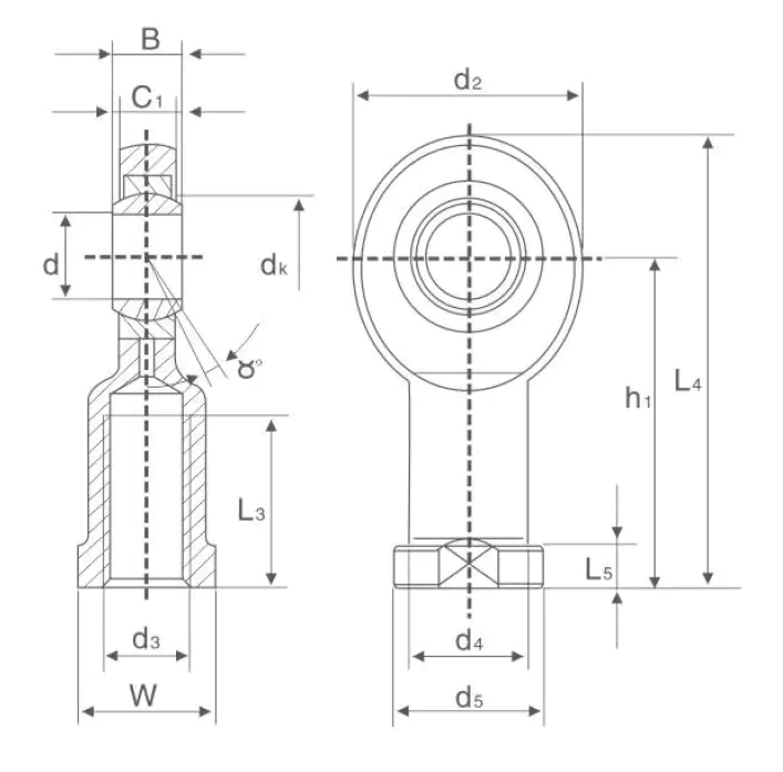 GIR C ET rod end bearing specification drawing
