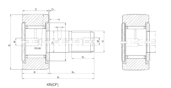 KR KRV needle roller bearing dimensional specification drawing