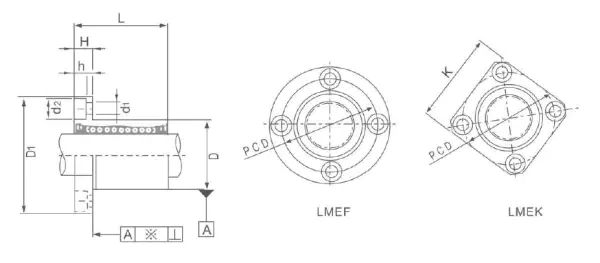 LMEF/LMEK...UU dimensional specification drawing