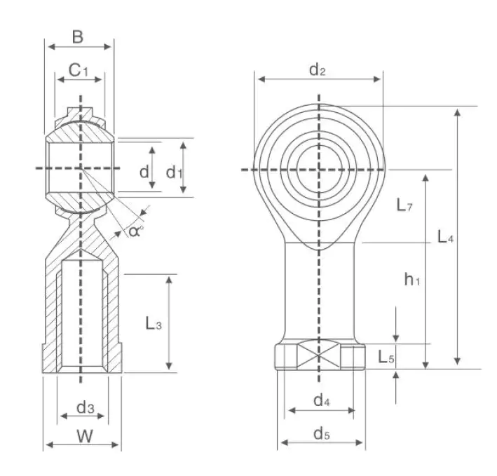 NHS rod end bearing specification drawing
