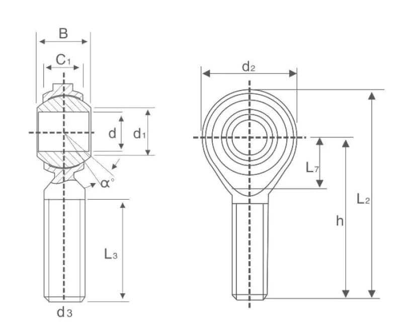 NOS rod end bearing specification drawing