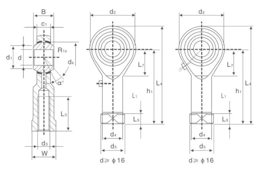 PHS rod end bearing specification drawing