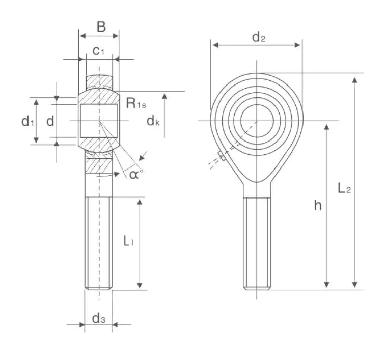 POS rod end bearing specification drawing