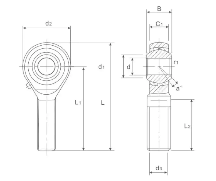 POSB rod end bearing specification drawing