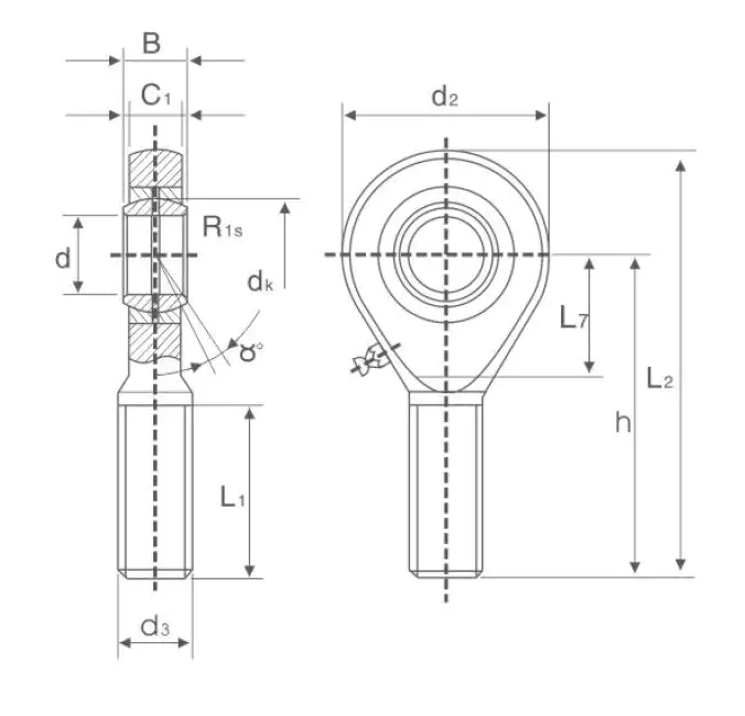 SA ES rod end bearing specification drawing