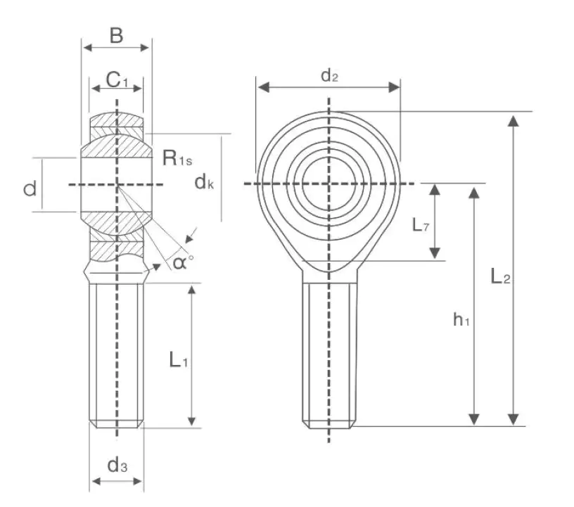 SA TK rod end bearing specification drawing