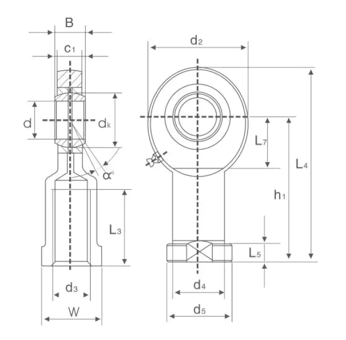 SI ES rod end bearing specification drawing