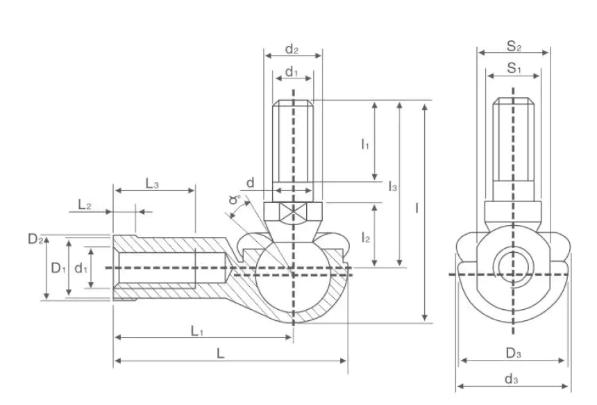 SQ RS rod end bearing specification drawing