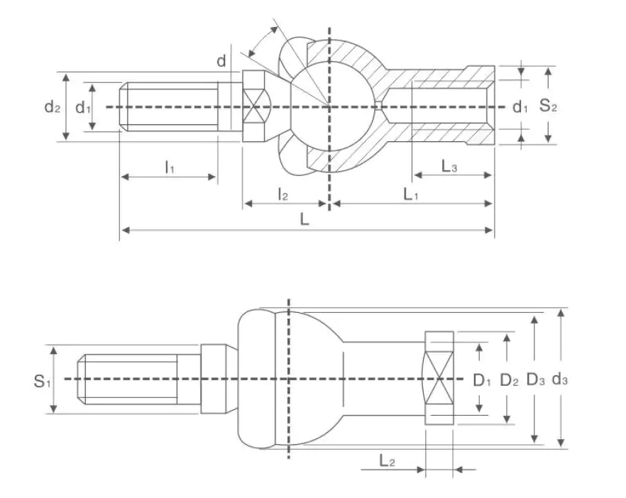 SQZ RS rod end bearing specification drawing