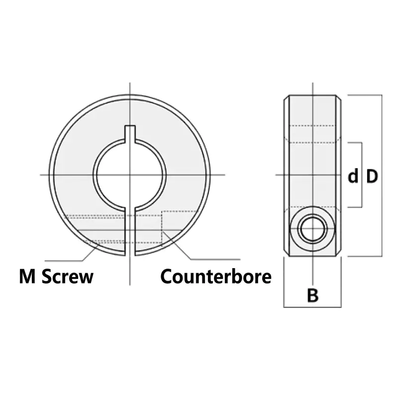 GBC-SCS30 shaft collar dimensional drawing 30mm bore 55mm OD 15mm width
