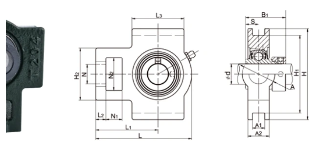 NAT200 take-up bearing dimensional drawing N1 L2 H2 N2 N L3 A1 H1 H L A A2 L1 B1 S specifications