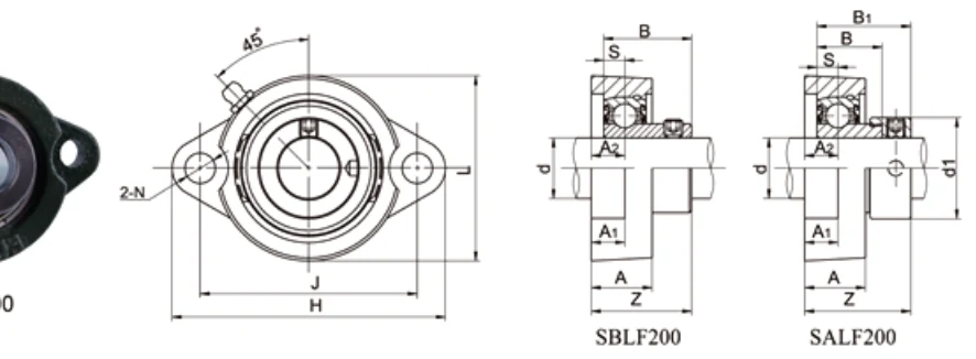 SBLF200 SALF200 light duty 2-bolt oval flange dimensional drawing specifications