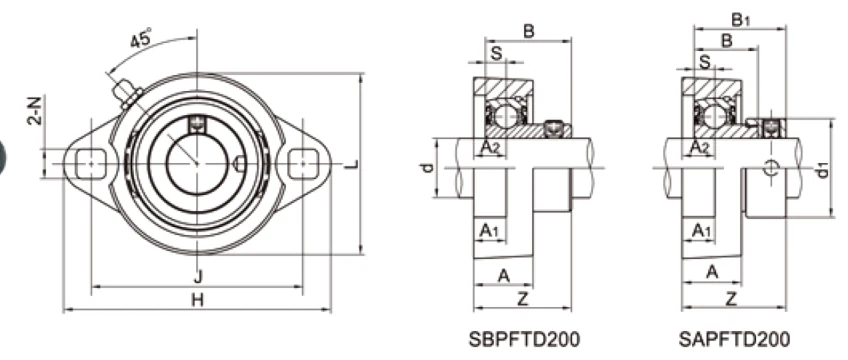 SBPFTD200 SAPFTD200 ductile iron 2-bolt oval flange dimensional drawing specifications