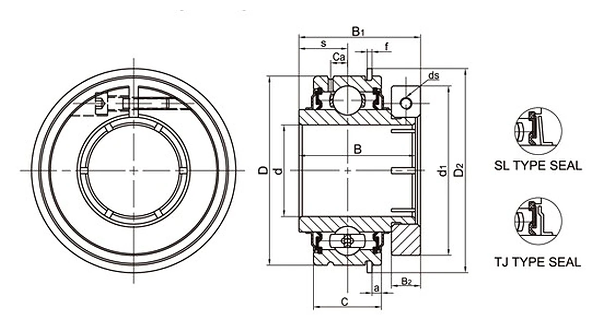 SUER Corrosion Resistant Cylindrical OD Bearing Inserts dimensional reference