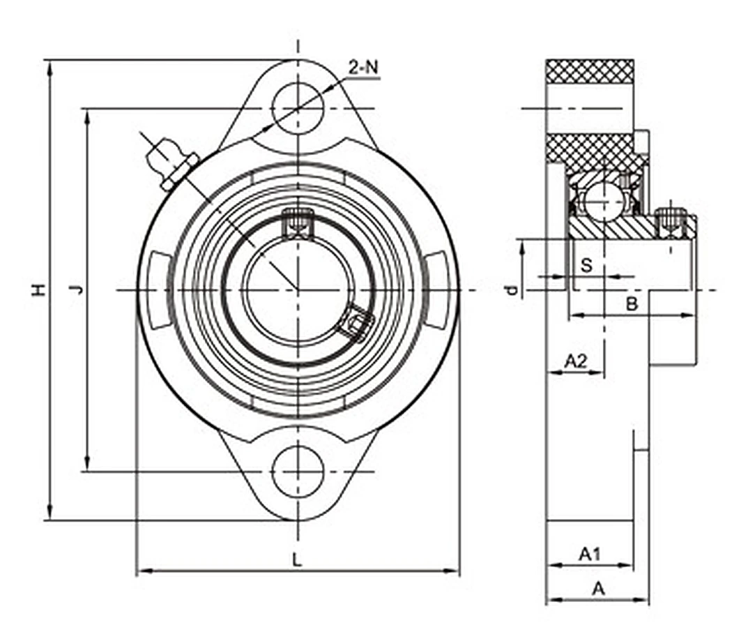 TP-SSBLF Thermoplastic 2-Bolt Flange Bearing Units technical drawing