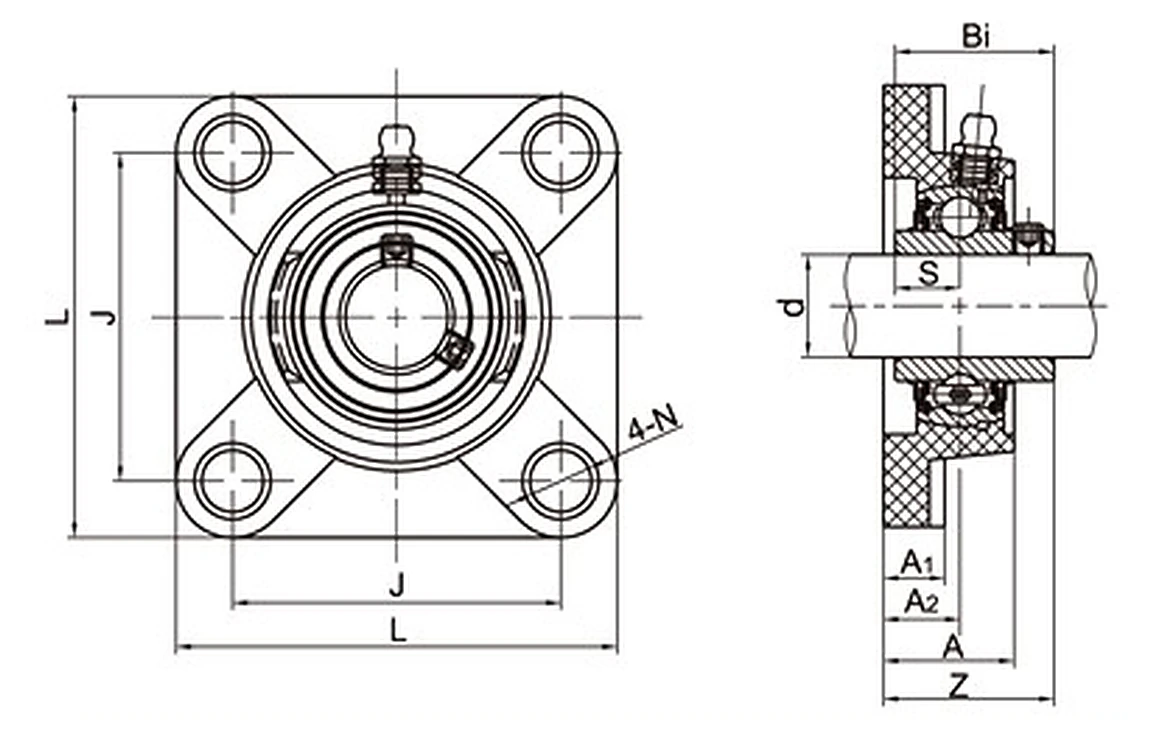 TP-SUCF Thermoplastic 4-Bolt Flange Bearing Units technical drawing