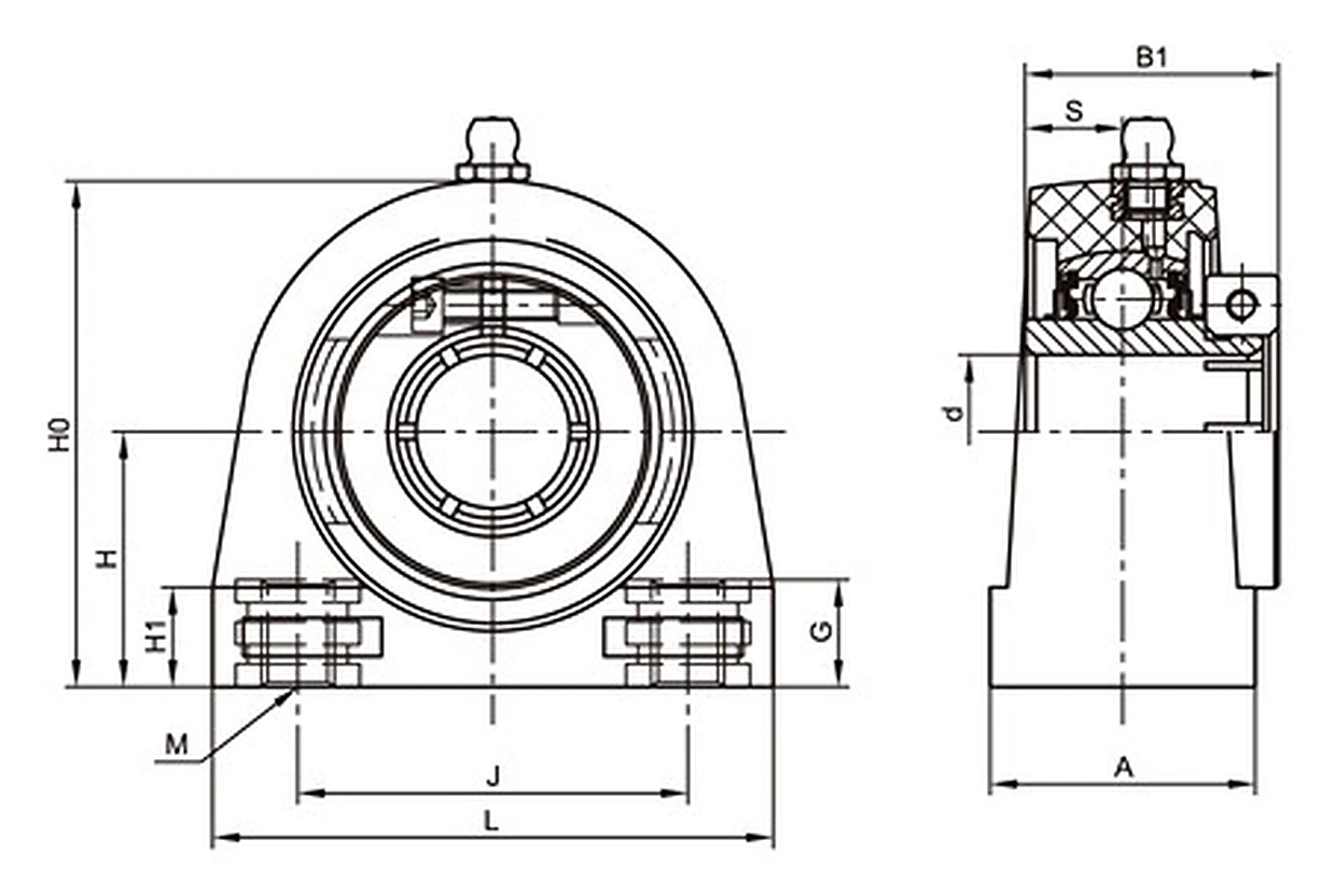 TP-SUETB Thermoplastic Pillow block bearing units dimensional reference