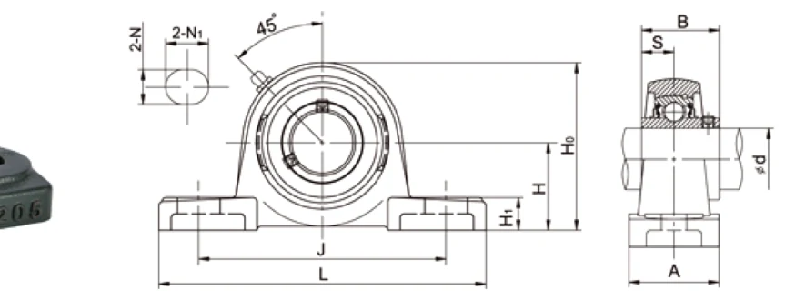 UCAK200 low centre height pillow block dimensional drawing H H0 AK housing specifications