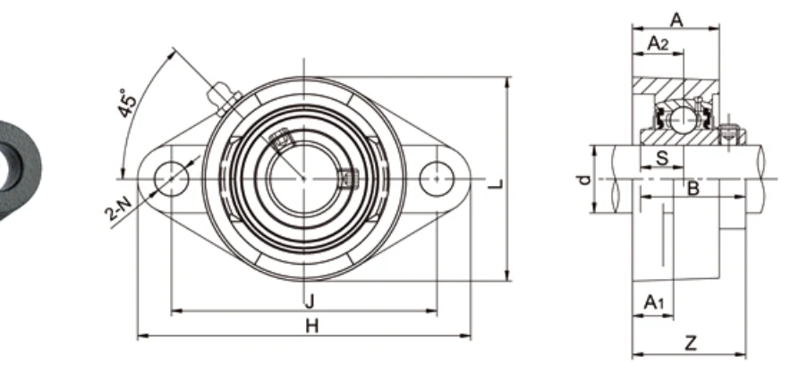 UCFL300 heavy duty 2-bolt oval flange dimensional drawing specifications