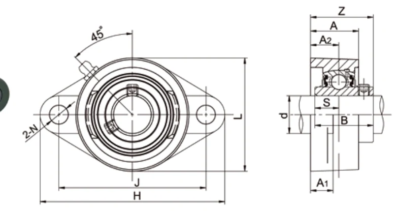 UCFLX00 medium duty 2-bolt oval flange dimensional drawing specifications