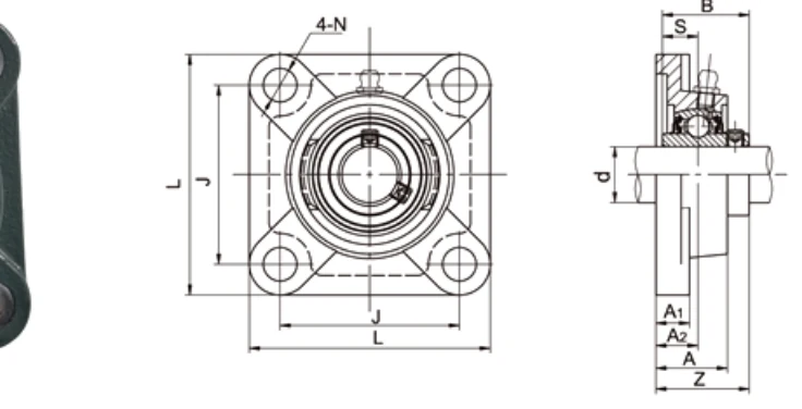 UCFX00 medium duty 4-bolt flange dimensional drawing L J A2 A1 A N B S Z specifications
