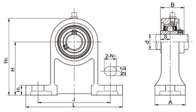 UCPH200 pedestal pillow block dimensional drawing H H0 pedestal column height specifications