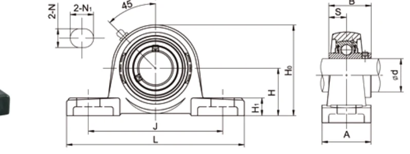 UCPX00 medium duty pillow block dimensional drawing H L J A specifications