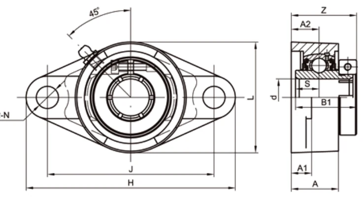 UEFL200 concentric collar 2-bolt oval flange dimensional drawing specifications