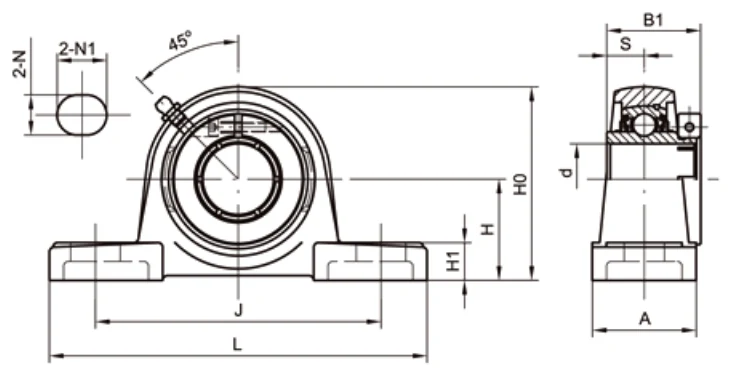 UEP200 pillow block dimensional drawing H L J A B1 concentric locking specifications