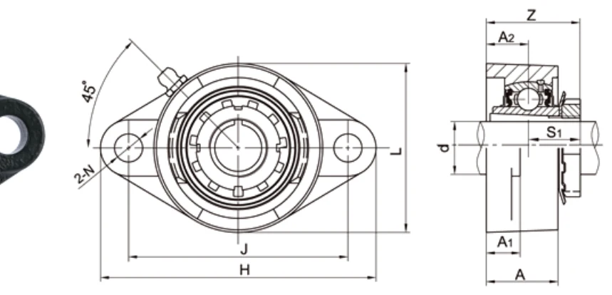 UKFL200+H adapter sleeve 2-bolt oval flange dimensional drawing specifications