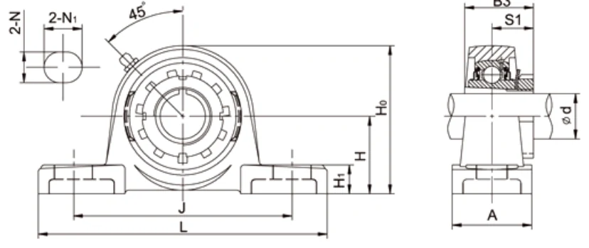 UKP200+H pillow block dimensional drawing adapter sleeve H2305 tapered bore specifications