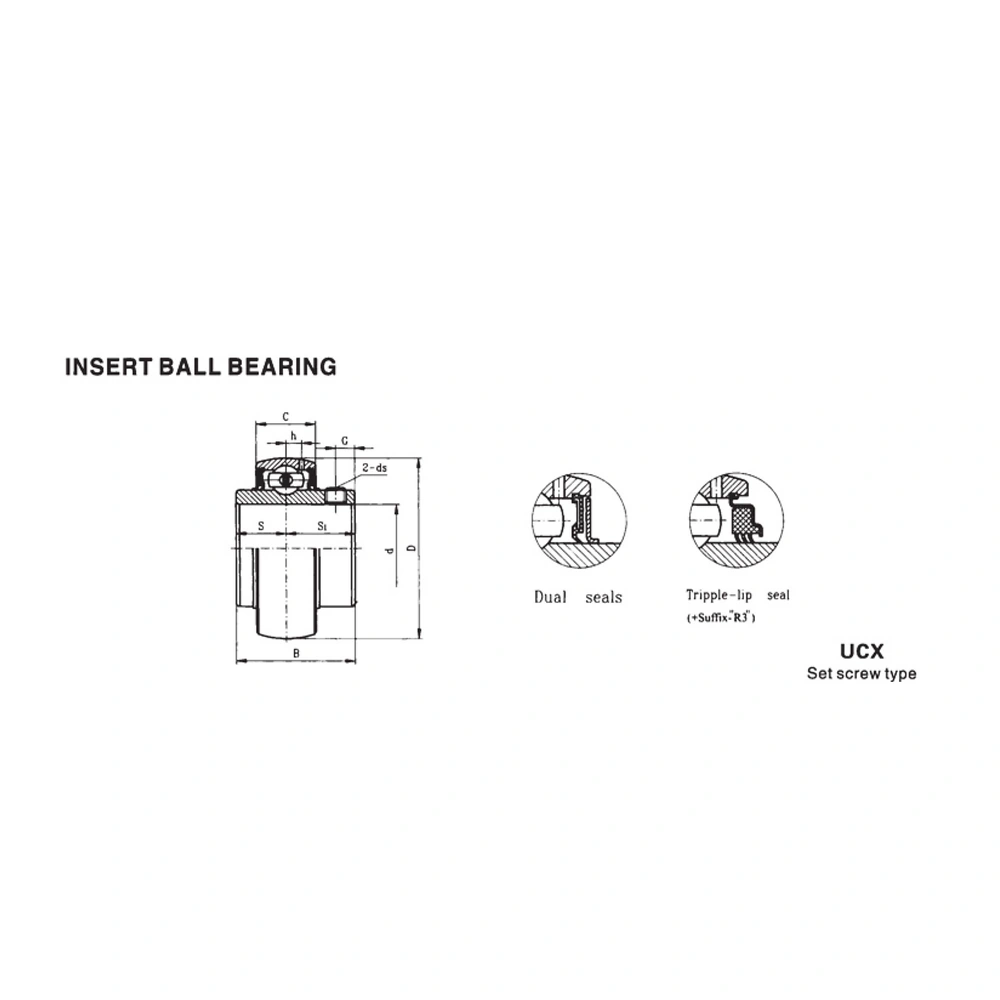 UCX insert ball bearing dimensional drawing